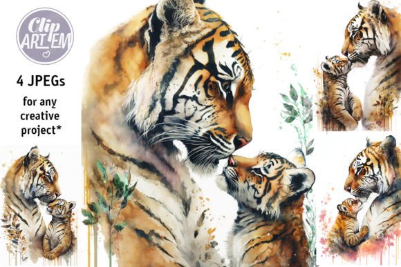 Download Mommy Tiger Baby Cub Set of 4 Image Deco - Premium Resources