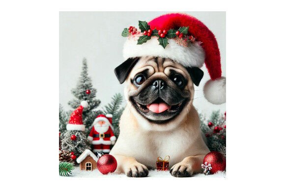 Download Cute Pug Dog with Christmas Santa Hat - Dog Collection