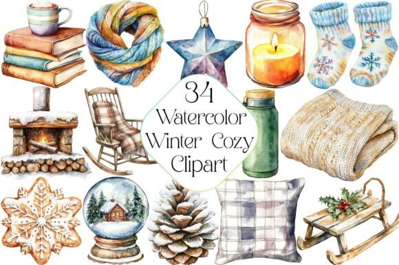 Download Watercolor Winter Cozy Clipart - Premium Bundle