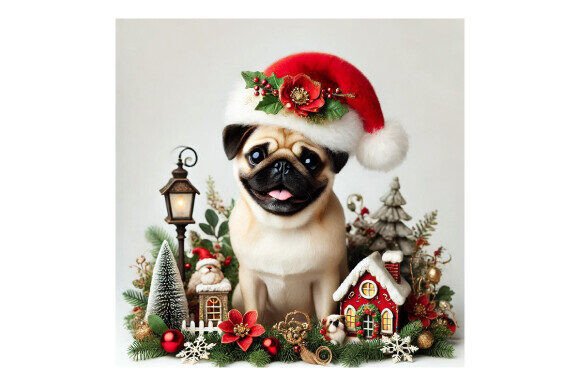 Download Cute Pug Dog with Christmas Santa Hat - Dog Collection