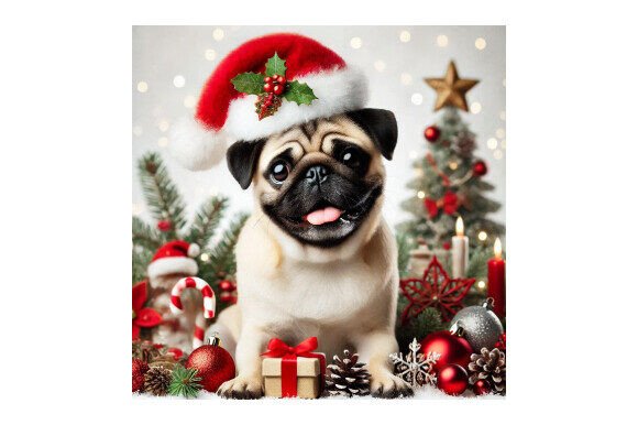 Download Cute Pug Dog with Christmas Santa Hat - Dog Collection