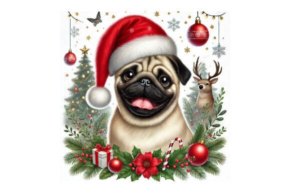 Download Cute Pug Dog with Christmas Santa Hat - Dog Collection