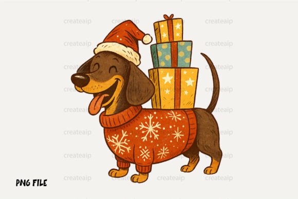 Download Cute Christmas Dachshund Dog with Gifts - Dog Collection