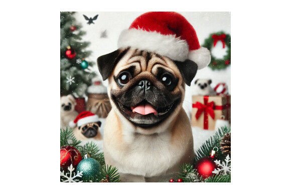 Download Cute Pug Dog with Christmas Santa Hat - Dog Collection