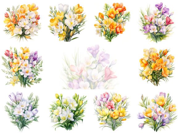 Download Freesias Watercolor Clipart Image Set - Image Collection