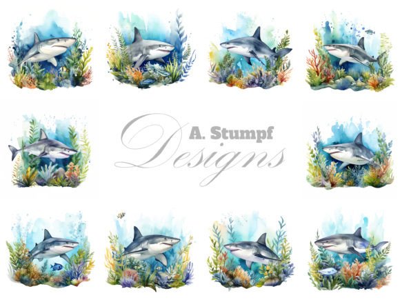 Download Shark Watercolor Clipart Image Set - Image Collection