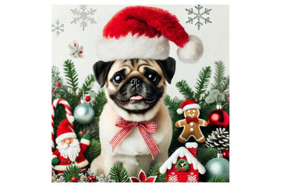 Download Cute Pug Dog with Christmas Santa Hat - Dog Collection