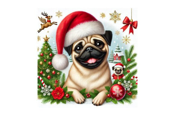 Download Cute Pug Dog with Christmas Santa Hat - Dog Collection