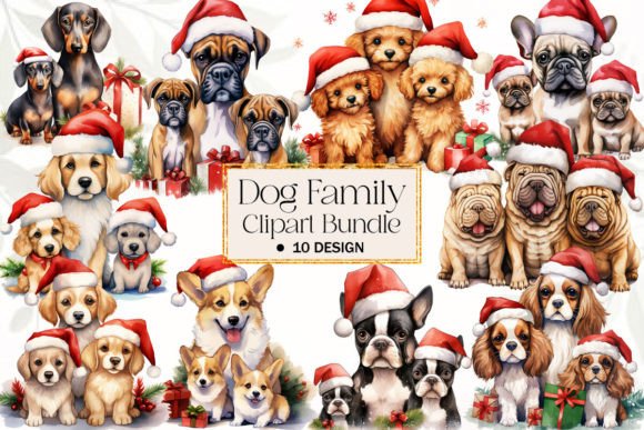 Download Cute Christmas Dog Family Clipart - Dog Collection